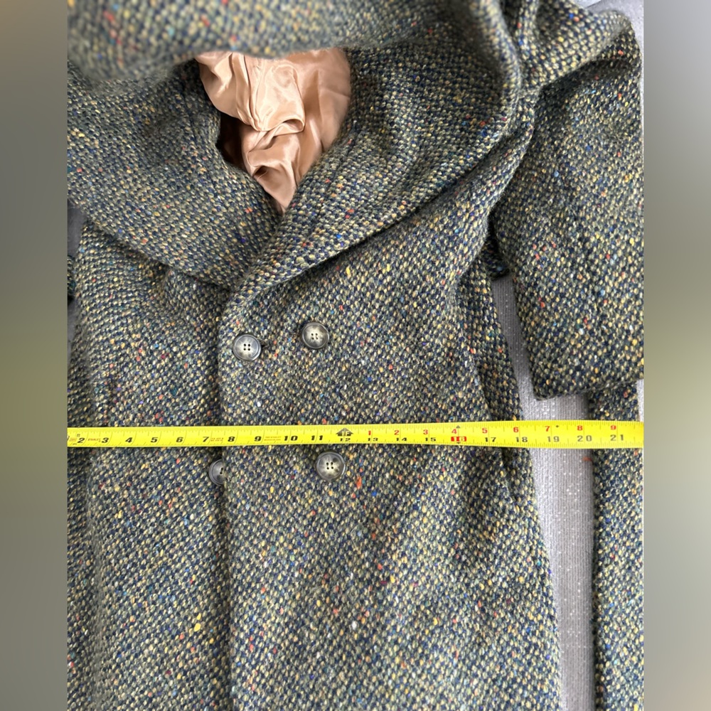 Sold‼️Searle Vintage Irish Wool Herringbone Shawl Collar Green  Long Coat 12 - Picture 16 of 17